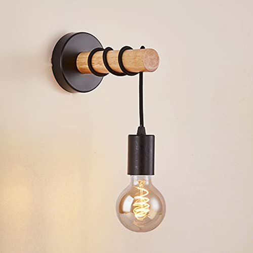 Aplique de Pared, Lámpara de Pared Industrial Retro Vintage, Aplique de Pared de Cuerda de Madera E27, Iluminación de Pared Metal Sala de Estar Habitación Dormitorio cabecera Escalera corredor, Negro Cover