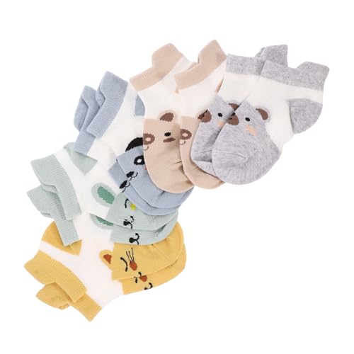 TOYANDONA 5 Calcetines Infantiles de Algodón Diseño Animal Divertido Transpirables y Antideslizantes para Adecuados para Diario y