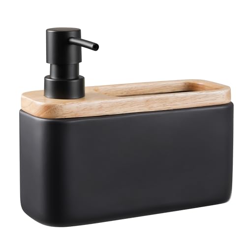 RQYIXI 2-in-1 Ceramic Soap Dispenser with Sponge Holder, Black, 17 Oz