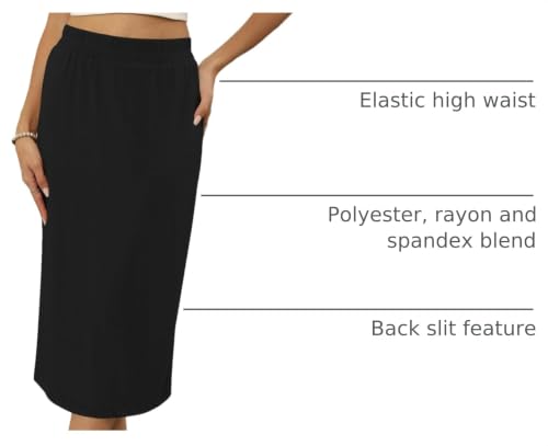 Image of Naggoo Midi Skirts for Women Summer Elastic High Waisted Basic Straight Skirt with Slit