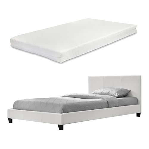 Corium Polsterbett mit Matratze - 160 x 200 cm - Weiß Kunstleder - mit...