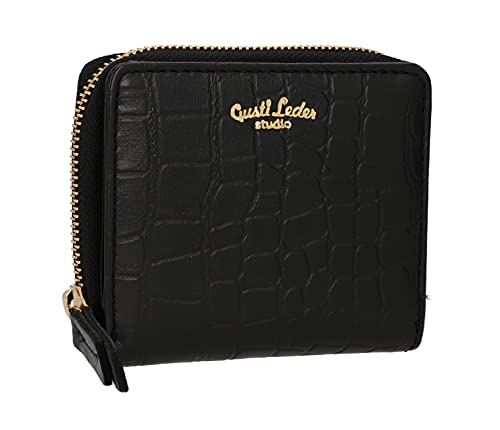 Gusti Geldbörse Leder - Monika Geldbörse Kartenhülle Kartenhalter Kartenetui Brieftasche klein Damen Schwarz Leder