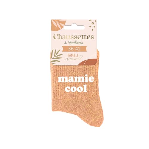 STC - Paire DE Chaussettes Paillettes Mamie Cool Femme, Taille 36-42, Orange Clair