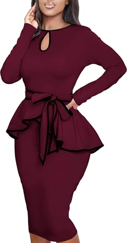 Image of Women's Bodycon Vintage Dresses Elegant Peplum Dresses for Women Business Work Office