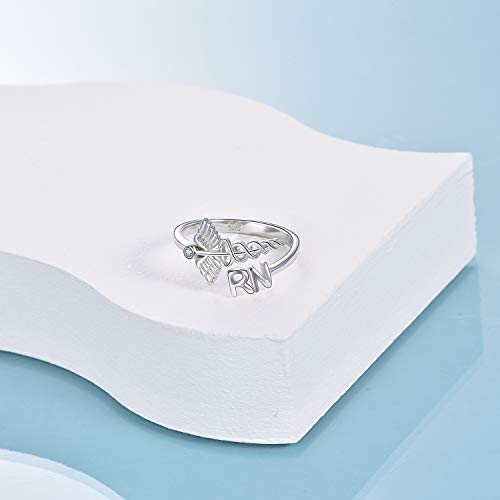 925 Sterling Silver Caduceus Rings RN Nurse Gift Adjustable Rings for Graduation3