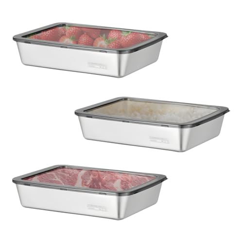 Euablfo 3 PCS Boite Inox,Boite Alimentaire 2200 ml Conservation en Acier Inoxydable, Plat Inox Avec Couvercle, Réutilisables Pour Bonbons et Confitures, Fromages,...