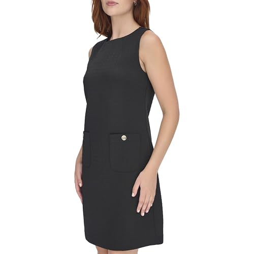 Image of Tommy Hilfiger Women's Sleeveless Boat Neck Textured Knit Shift Mini Dress