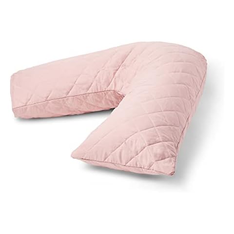 Charlotte Andersen Orthopaedic V Pillow with Pillowcase. Non Allergenic Quilted Cushioning Head, Neck & Back Support Pillow (V PILLOW WITH QUILTED PILLOWCASE, BLUSH) Cover