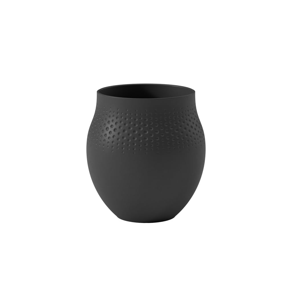 Villeroy & Boch Collier Noir Vase Perle No. 1, 16.5x16.5x17.5 cm, Premium Porcelain, Black