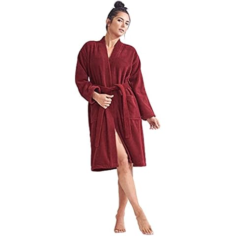 Chakir Turkish Linens 100% Cotton Terry Cloth Turkish Kimono Bathrobe for Women, Burgundy, Small Cover