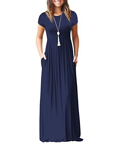 UbdehL Vestido longo feminino, sem manga/manga curta, vestido longo elegante para festa, Azul escuro