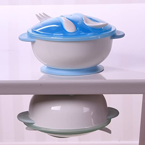 Prato infantil térmico com Ventosa e Divisória e talheres (Azul)