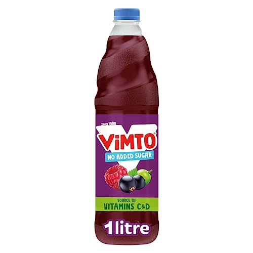 Vimto Real Fruit Squash Original No Added Sugar Mixed Fruit Juice Cordial Drink, Blackcurrant, Grape & Raspberry, 1 Litre Bottle