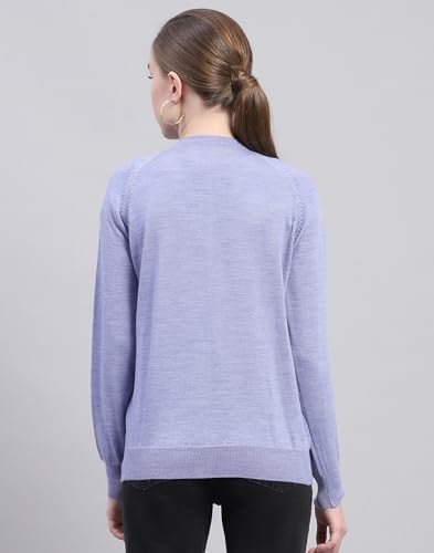 Image of Monte Carlo Womens Solid Blue Round Neck Full Sleeve Cardigan