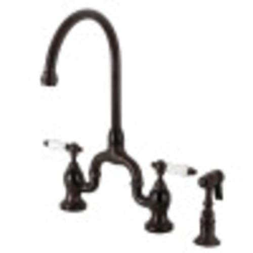 Kingston Brass KS7795PLBS - Grifo de cocina con puente de campo inglés con pulverizador de latón, bronce aceitado
