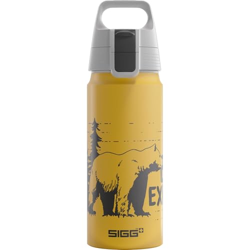 SIGG WMB One Brave Bear Kinder Trinkflasche (0.6 L), schadstofffreie und auslaufsichere Kinderflasche, federleichte Wasserflasche aus Aluminium