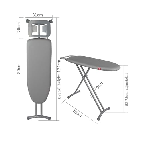 Planche à repasser pliable gris argenté avec repose-fer et pieds robustes