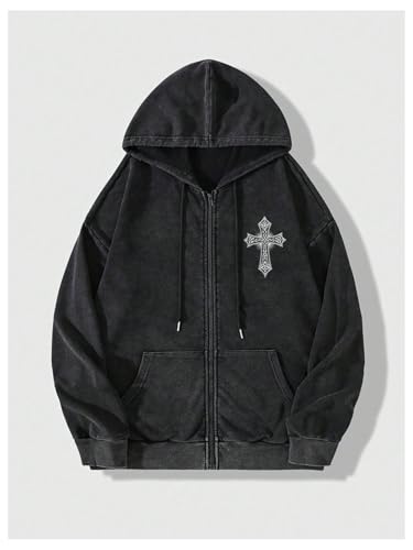 SOLY HUX Men's Gothic Zip Up Hoodies Grunge Drop Shoulder Hooded Sweatshirts Outerwear2