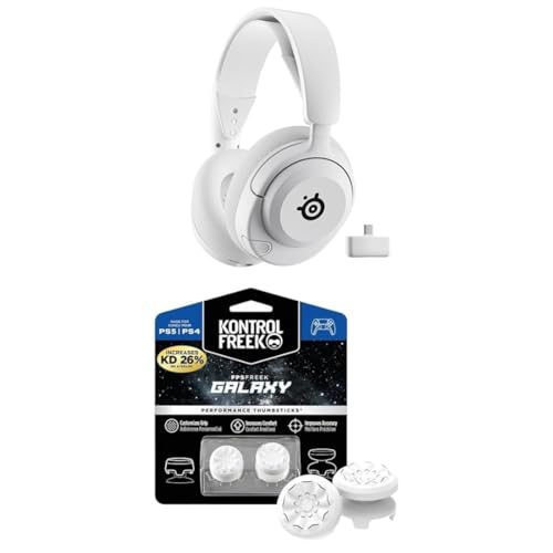 SteelSeries Arctis Nova 5P Wireless - PS5 Gaming Headset - 100+ Audio Presets via App - 60H Battery + KontrolFreek FPS Freek Galaxy White for PlayStation (PS4/PS5 Controller) Performance Thumbsticks