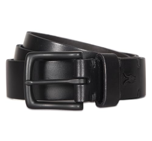 AllSaints Men's 1.25 Inch Flat Strap Leather, Casual Belt with Matte Metal Buckle, Black, 38