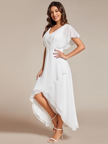 Image of Ever-Pretty Women's Formal Dress A Line V Neck Applique Waist Tea Length Wedding Guest Dress 02027