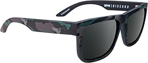 Image of Spy Optic Discord, Square Sunglasses, Color and Contrast Enhancing Lenses, Stealth Camo - HD Plus Gray Green with Black Spectra Mirror Lenses