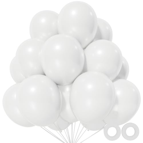 110pcs White Balloons 12 inch White Latex Balloons Globos Blancos for Wedding Engagement Bridal Shower Birthday Party Decorations. (with 2 Ribbons).