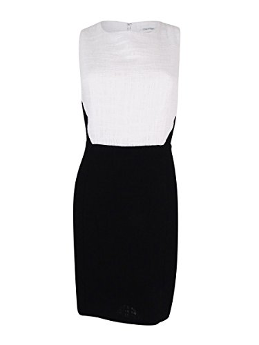 Calvin Klein Women's Color-Block Sleeveless Two-Tone Sheath, White/Black, 4