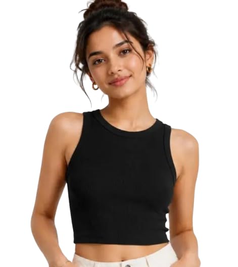 Women's Ribbed Sleeveless Crop Tank Top | Round Neck Solid Fitted Crop Top | Soft Stretch Casual Summer Top | Basic Everyday Wear |-image-46
