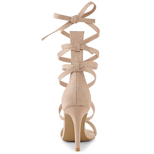 Allegra K Allegra K Women's Open Toe Stiletto Heel Lace Up Heels Nude Sandals 8.5 M US