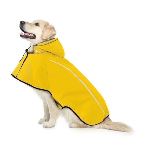 Mile High Life Dog Raincoat, Adjustable Waterproof Pet Rain Jacket, Reflective Hooded Poncho for Small Medium Large Dogs, Lightweight Breathable Pet Rain Coat (Yellow,S Chest 18"-22") Yellow