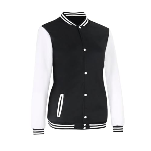 Outofgas Women's Baseball Varsity Jacket Causal Button Down Letterman Bomber Jacket Lightweight Sweatshirts Coat2