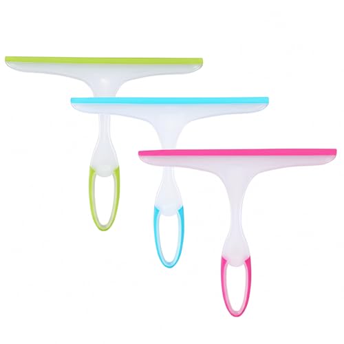 3 Piezas Limpiador de Cristales Baño, Rasqueta Limpiacristales Ducha, Limpia Cristales vVentanas Plástico, Limpia Mamparas Ducha para Espejo, Baño, Ventana, Piso, Vidrio - Azul, Verde, Rojo