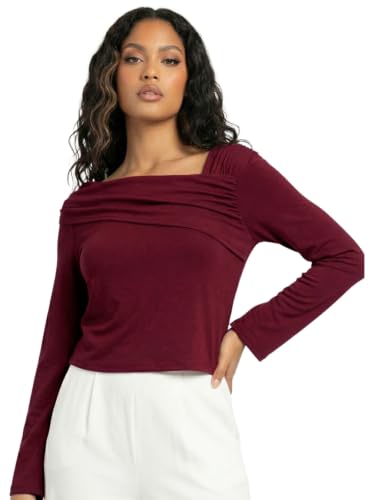 Image of Selvia Women's Trendy Maroon Asymmetric Boat Neck Full Sleeve Top