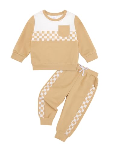 Adarl Toddler Boys Fall Winter Clothes Long Sleeve Color Block Sweatshirts Pollover Top Streath Pants Kids 2 Piece Outfits