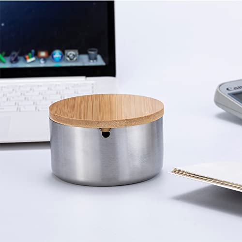 Smokeless Ashtray With Wooden Lid, Smokeless Cool Ash Holder With Stainless Steel Liner Ash Tray Windproof Durable Easy To Clean, Ash Tray Sets Ashtray For Office Home And Outdoor #TOP1
