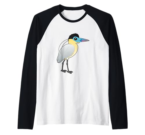Capped Heron Cute Cartoon Bird Raglan Baseball Tee