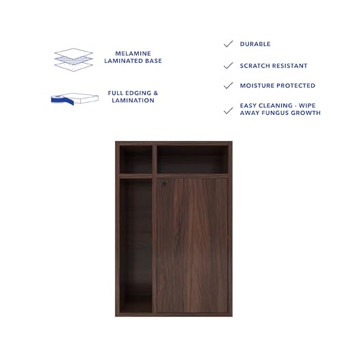 Image of DF2H Bedside Table | 1 Year Warranty | Contemporary & Slim Bedside Table, Chiyo, Side Table Nightstand Walnut Colour (Melamine Finish)