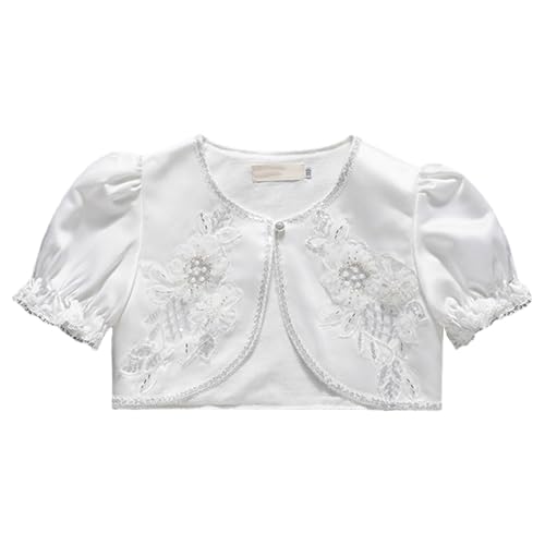 Girls Short Sleeve Bolero Shrug Kids Toddler Pearls Lace Flowers Sequin Decor Shawls Wraps