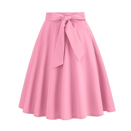 Women 50s Retro Skirts Vintage Hepburn Style High Waist Flared A-Line Rockabilly Solid Swing Skirt with Pocket