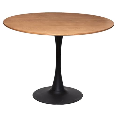 Atmosphera - Table à Manger Ronde Elias 4 Personnes D 102 cm, Plateau Effet Chêne et Pied Central Métal Noir - pour Salle à Manger, Cuisine