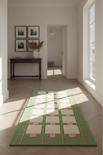 Image of Sifa Carpet Hand Made Natural Woolan Tufted Carpets Irregular Shaped Handmade Area Rugs, for Your Room Green,White Color Size 5x8 feet (150x240cm)