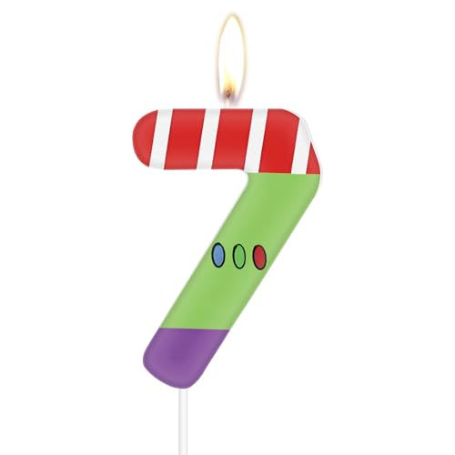 Velas número 7: verde, morado, blanco para cumpleaños infantil y fiesta temática de avión de dibujos animados