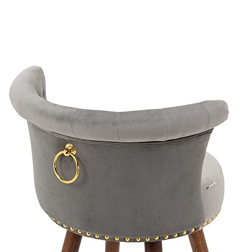 Lin-Utrend 360°Swivel Counter Height Bar Stools Set Of 2, 27”Velvet Barstools With Back & Footrest,Modern Upholstered Bar Chairs For Kitchen Counter/Cafe/Pub (Gray) #TOP5