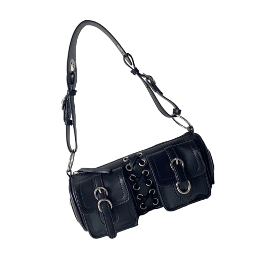 Sac cylindre à bandoulière en cuir synthétique avec double poche tendance