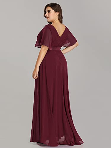 Ever-Pretty Women's Chiffon Ruffles Sleeves Wedding Guest Dresses Plus Size Semi Formal Dresses Burgundy Us20 #TOP1
