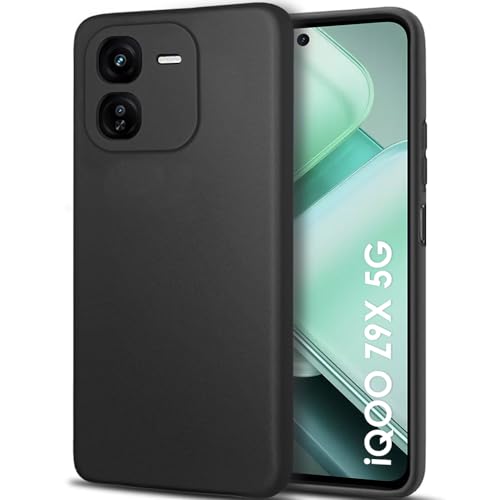 Image of TheGiftKart Sleek Back Cover Case for iQOO Z9X 5G | Slim Fit Protective Design | Ultra Matte Finish | Camera Protection Bump | Soft Silicon Back Cover Case for iQOO Z9X 5G (Silicone, Black)