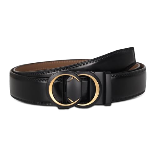Image of Aurolran Men&Womens Leather Dress Belt Business Automatic Buckle Belt Color-Black Silver Gold