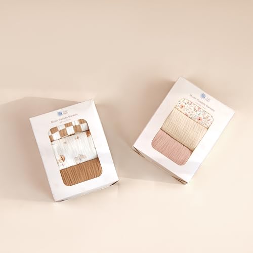 Image of lulumoon Muslin Swaddle Blankets for Baby: Lightweight & Breathable Receiving Blankets for Hospital - Neutral Registry Gift for Newborn 3pack (WhitePinkFlower)