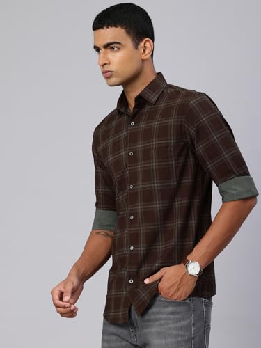 Image of Majestic Man Comfort Slim Fit Cotton Blend Checked Casual Shirt